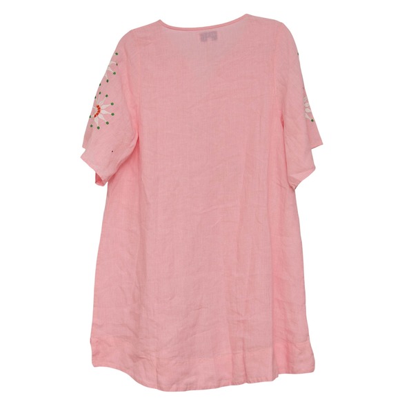 Pink 100% Linen Tunic Dress Size M Embroidered Retro 70s Print Geometric Flower - Picture 5 of 6